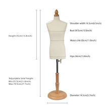 Load image into Gallery viewer, half scale dress form male miniature 1/3 1/4 1/2 tailor fitting dressmaker mannequin for school draping, mini fully pinable men sewing foam
