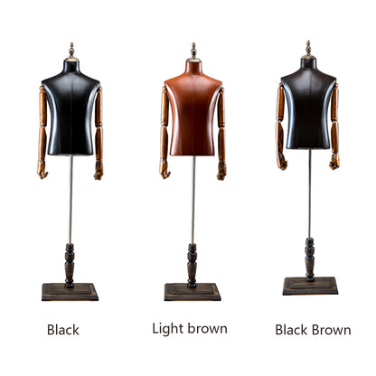 High-end Male Mannequin Torso,Leather Fabric Men Bust Model Prop,Dummy Maniquin Body for Pants/Suit Display,Adult Dress Form with Wood Base DE-LIANG