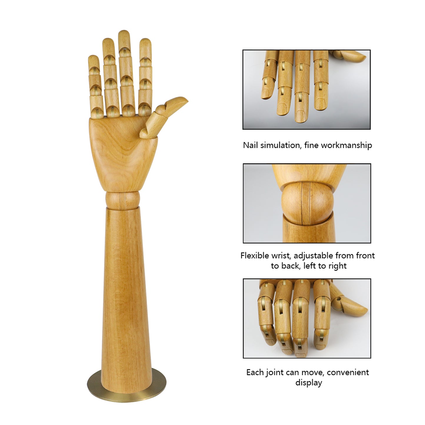 Female Right Wooden Hand Mannequin,Movable Joints Art Palm Model,Butterfly Ring Holder,Jewelry Display Props,for Windows/Home Decoration