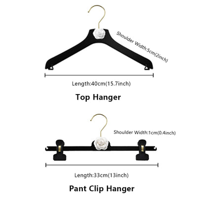 DE-LIANG Luxury Black Velvet Hanger, Clothing Hanger with Camellia, Clothing Display Rack, Bottom Clip Pant clothing hanger Non-slip,Bridal De-Liang Dress Forms