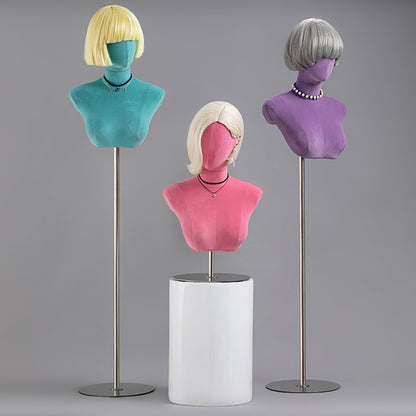 Fashion Head  Mannequin ,Colorful Suede Chest Necklace Stand, Wig Head Form for Wig Store Display DE-LIANG