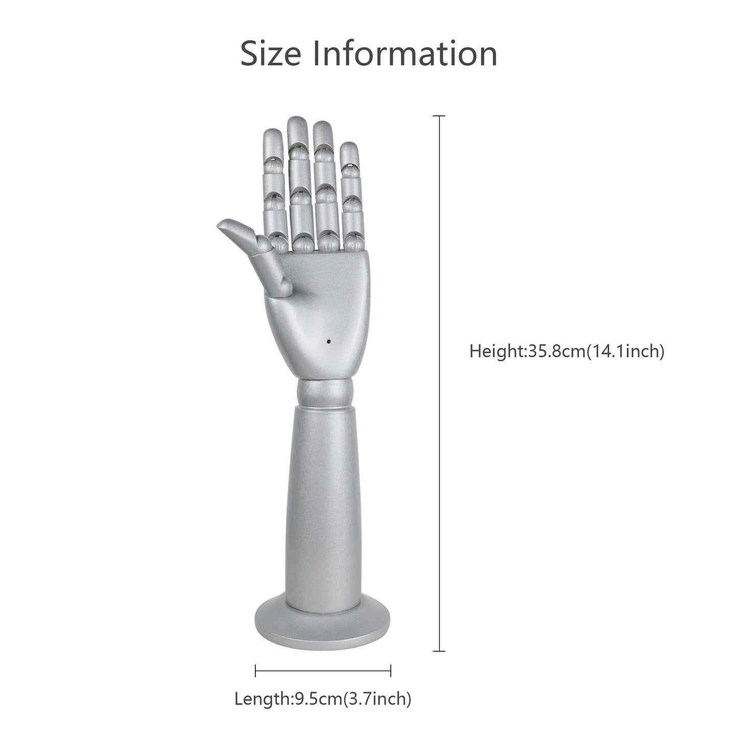 Female Wooden Hand Mannequin,High-end Woman Sliver Left Hands Form Prop, Jewelry Display for Shows,Gloves Organizer, Dress Form Mold Dummy