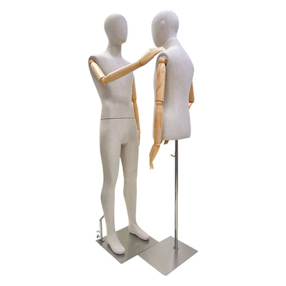 New Style Female|Male Bamboo Linen Mannequin Torso,Luxury High End Fabric Mannequin for Clothes Window Display,Full/Half Body Mannequin Torso De-Liang Dress Forms