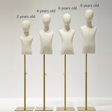 Load image into Gallery viewer, Adjustable Height Canvas Kids Mannequin,Half Body Mannequin with Golden Metal Base,Unisex Children Torso Dress Form for Clothes Display
