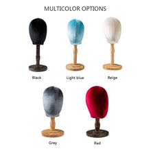 Load image into Gallery viewer, Velvet Mannequin Head Holder Stand,High Quality Flannelette Head for  Hat Display, Wig Props Stand,Colored Fake Head Molds with Wooden Base
