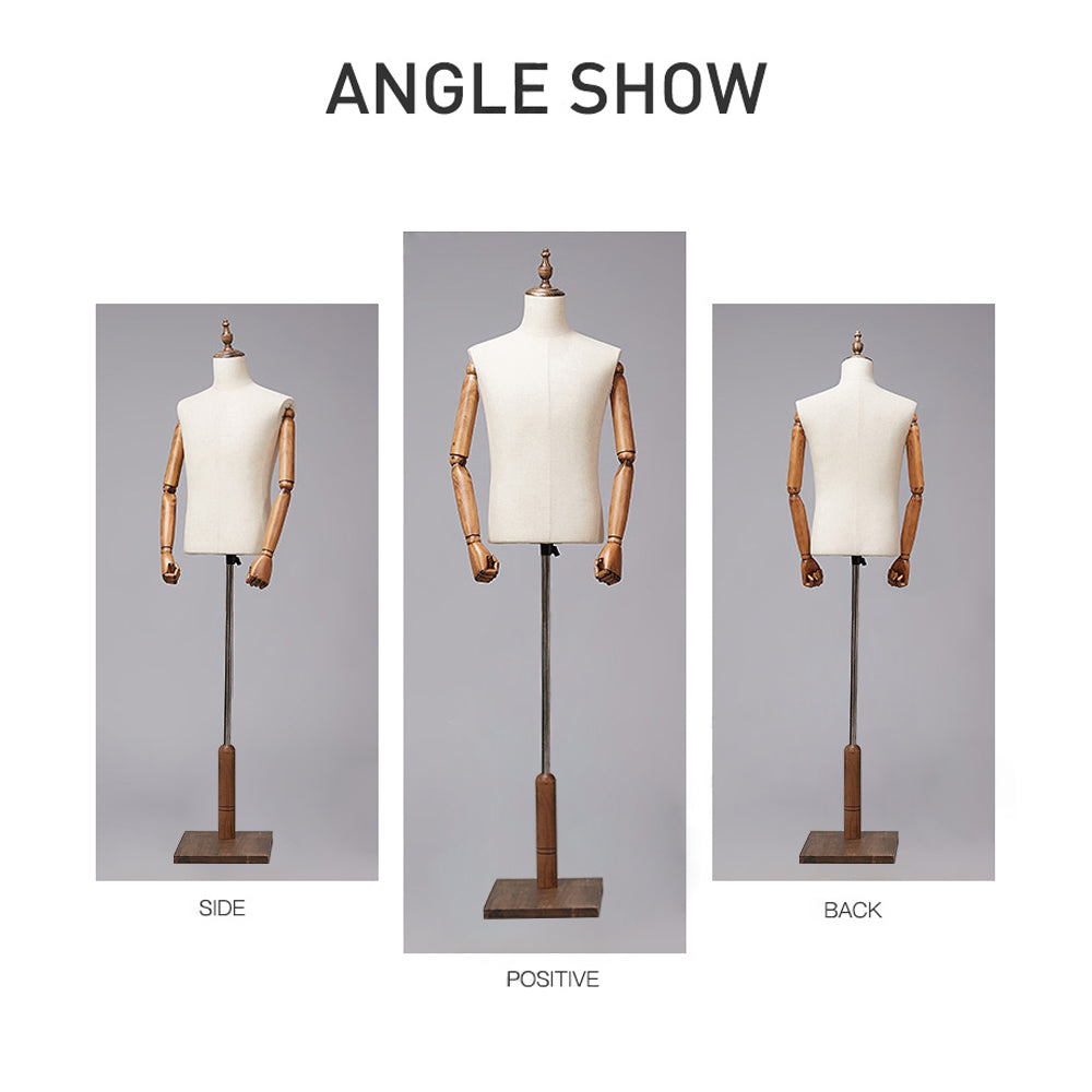 DE-LIANG Men Fabric Mannequin Torso,Half Body Dress Form For Clothing Store Display,Maniquin Body Dummy Prop,Adult Male Model with Wooden Base DE-LIANG