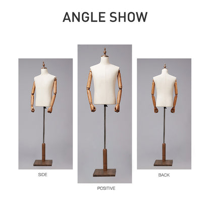 DE-LIANG Men Fabric Mannequin Torso,Half Body Dress Form For Clothing Store Display,Maniquin Body Dummy Prop,Adult Male Model with Wooden Base DE-LIANG