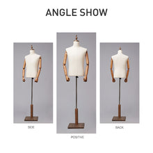 Load image into Gallery viewer, DE-LIANG Men Fabric Mannequin Torso,Half Body Dress Form For Clothing Store Display,Maniquin Body Dummy Prop,Adult Male Model with Wooden Base
