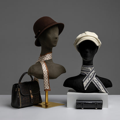 DE-LIANG Suede mannequin head, Wig Hat stand,female headpiece display jewelry EARRING head block, dress form model dummy,headphone stand head De-Liang Dress Forms