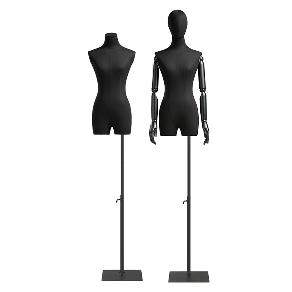 DE-LIANG High-grade Black Half Body Female Mannequin,Adjustable Women Cotton Dress Form, Clothing Model Props,Adult Mannequin with Flexible Wood Arms