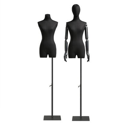 DE-LIANG High-grade Black Half Body Female Mannequin,Adjustable Women Cotton Dress Form, Clothing Model Props,Adult Mannequin with Flexible Wood Arms DE-LIANG