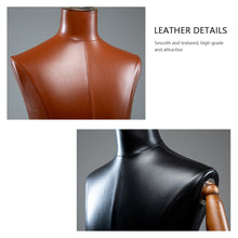 Load image into Gallery viewer, High-end Male Mannequin Torso,Leather Fabric Men Bust Model Prop,Dummy Maniquin Body for Pants/Suit Display,Adult Dress Form with Wood Base
