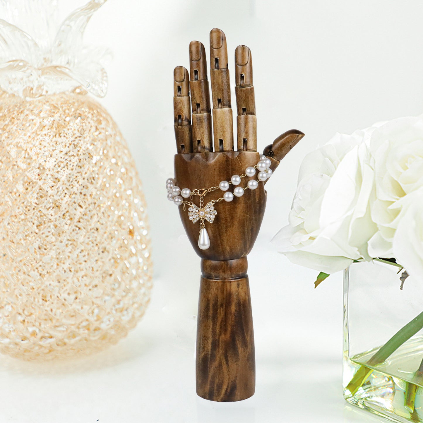 Left and Right Wooden Mannequin Hands for Nails Flexible Movable Fingers Manikin Arms,Jewelry Display Props Artist Model Hand mannequin