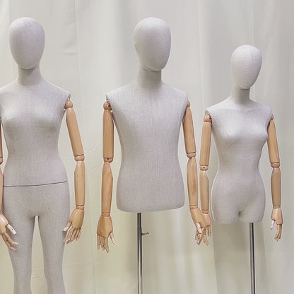 Torso de maniquí de lino y bambú para mujer y hombre, nuevo estilo, de lujo, de tela de alta gama para escaparates, de cuerpo completo o medio.