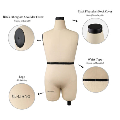 DL264 Half Scale Men Dress Form 1/2 Male tailor dummy trouser Mannequin with 32cm soft arms,half size male sewing form,48cm fitting form DE-LIANG