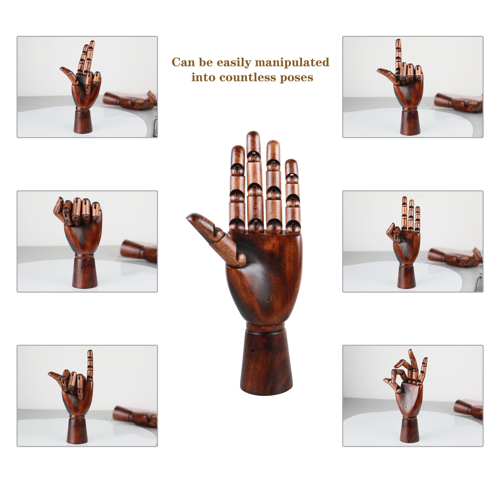 Wood Model Hand Mannequin Flexible Movable Fingers Manikin Jewelry Display  Props 43cm Artist Joint Model Hand Natural Dark Red Brown 