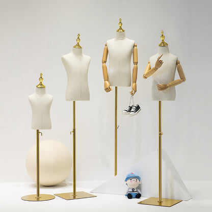 Adjustable Height Canvas Kids Mannequin,Half Body Mannequin with Golden Metal Base,Unisex Children Torso Dress Form for Clothes Display DE-LIANG