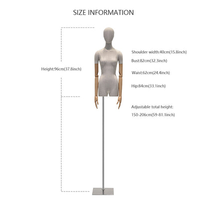 DE-LIANG High Grade Female Mannequin Torso,Women Wedding Dress Display Model,Bamboo Hemp Fabric Clothing Dress Form,Adult Props with Wooden Arms DE-LIANG