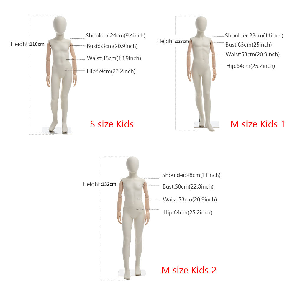 DE-LIANG Luxury Kids Mannequin with Wooden Arms, Display Painting Sitting Stand Child Full Body Dress Form Model for Cloth Display, Beige White Painting De-Liang Dress Forms