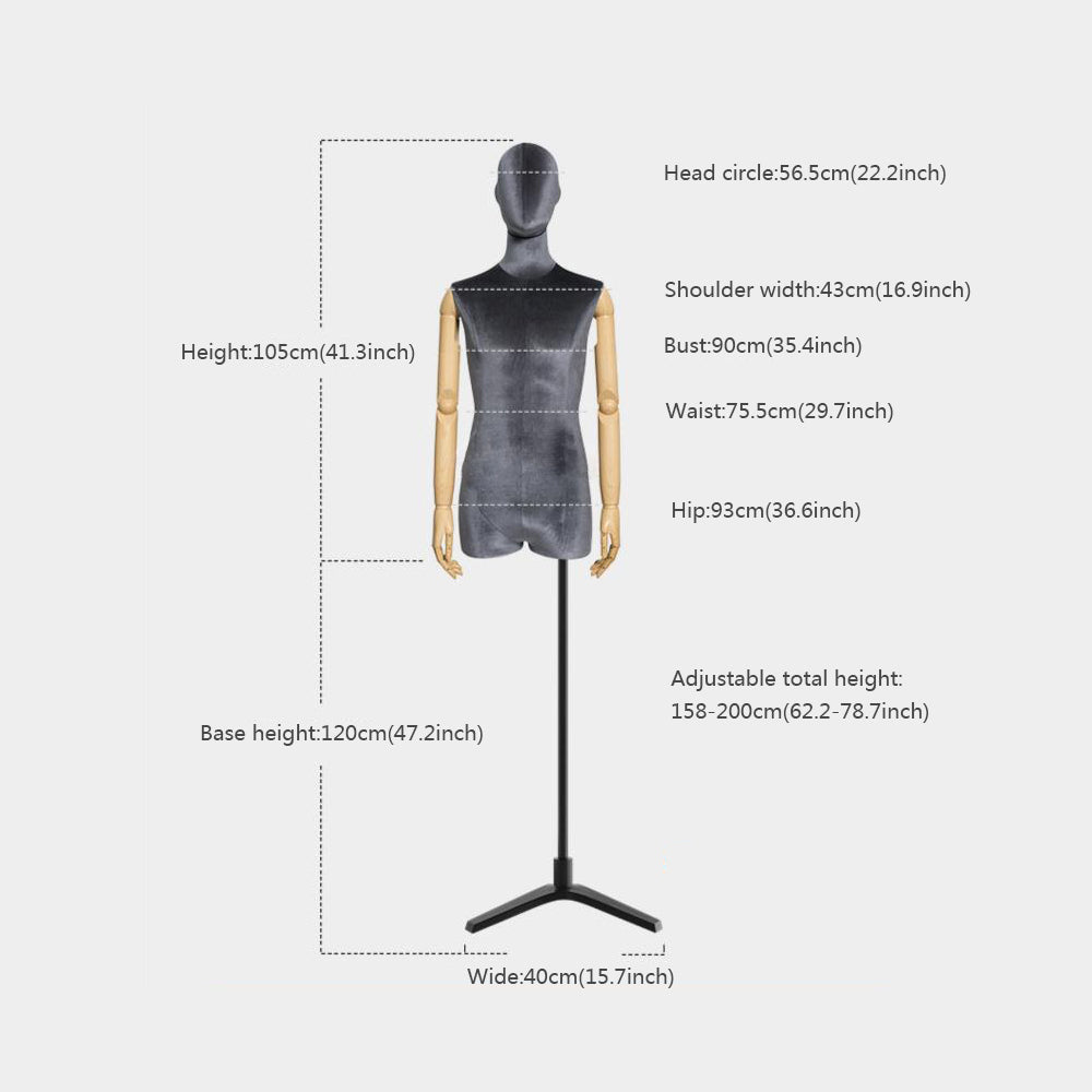 Luxury Male Half Body Mannequin,Velvet Fabric Dress Form Torso, High-end Clothing Store Display Prop