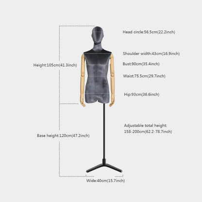 Luxury Male Half Body Mannequin,Velvet Fabric Dress Form Torso, High-end Clothing Store Display Prop DE-LIANG