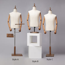 Load image into Gallery viewer, DE-LIANG Men Fabric Mannequin Torso,Half Body Dress Form For Clothing Store Display,Maniquin Body Dummy Prop,Adult Male Model with Wooden Base
