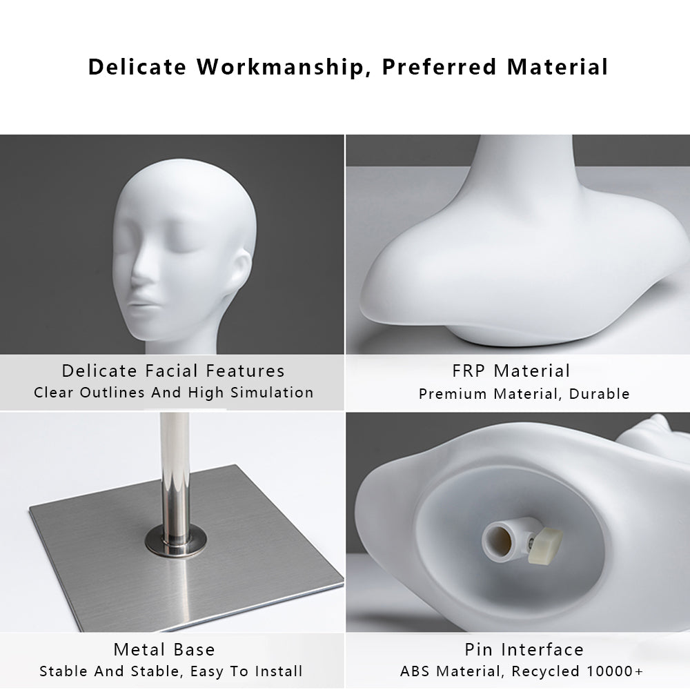 DE-LIANG Suede mannequin head, Wig Hat stand,female headpiece display jewelry EARRING head block, dress form model dummy,headphone stand head De-Liang Dress Forms