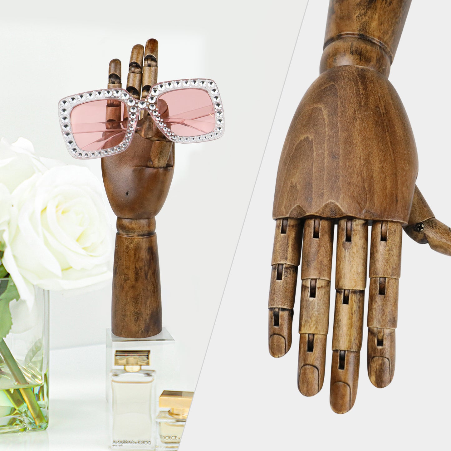 Left and Right Wooden Mannequin Hands for Nails Flexible Movable Fingers Manikin Arms,Jewelry Display Props Artist Model Hand mannequin