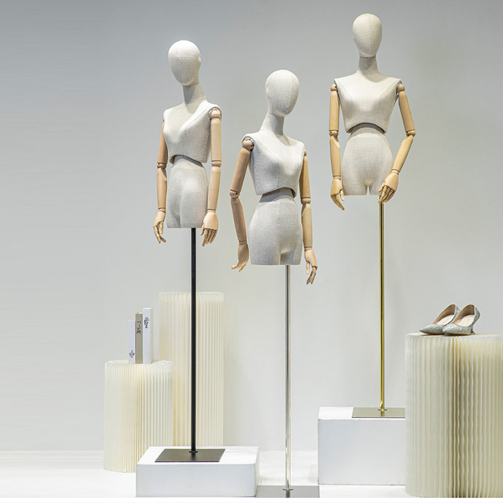 DE-LIANG Fashion Female fabric mannequin,half body model with wooden arms, adult women torso dress form for garment display model DE-LIANG
