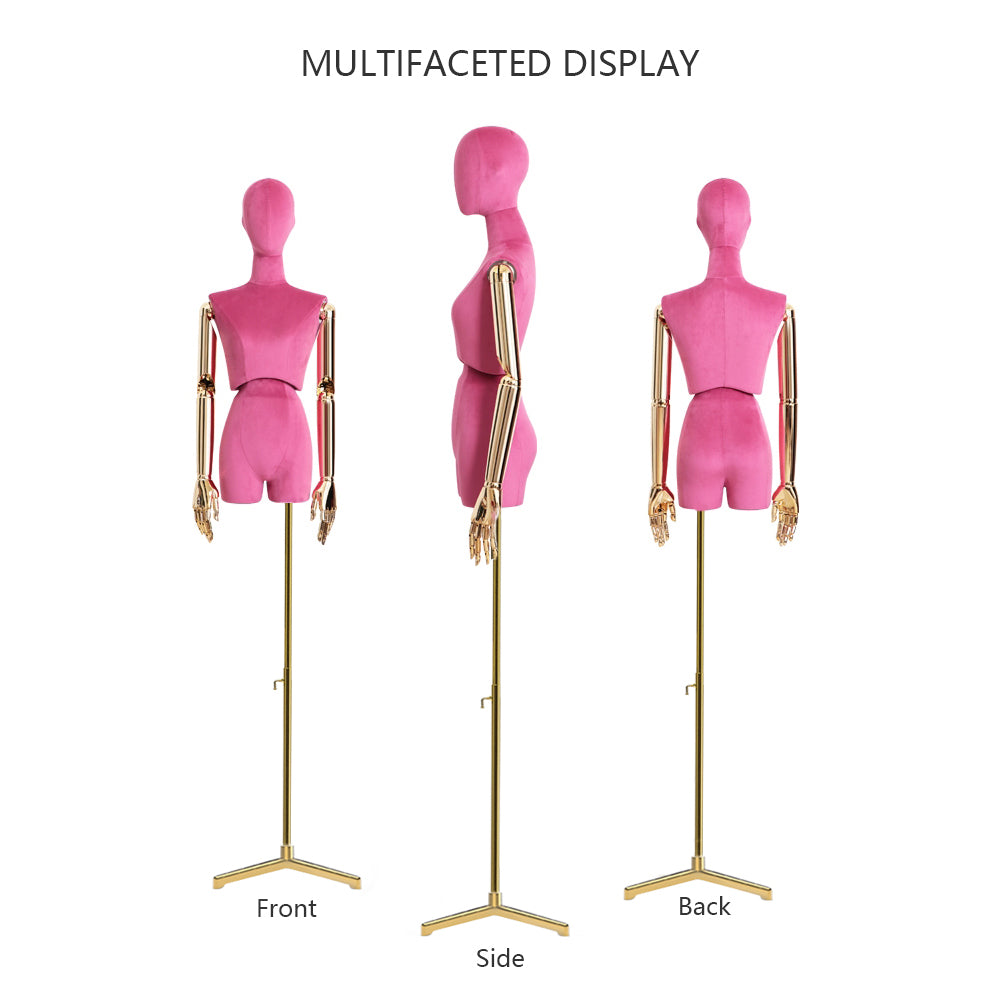 DE-LIANG Female Half Body Mannequin,Adjustable Height Fabric Wrapped Model, Fashion Adult Mechanical Dress Form for Clothes Store Window Display