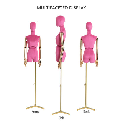 DE-LIANG Female Half Body Mannequin,Adjustable Height Fabric Wrapped Model, Fashion Adult Mechanical Dress Form for Clothes Store Window Display DE-LIANG