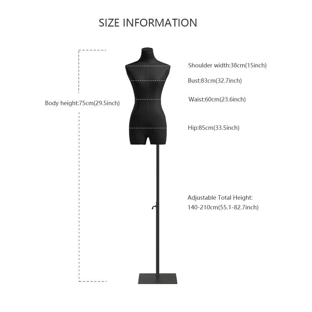 DE-LIANG High-grade Black Half Body Female Mannequin,Adjustable Women Cotton Dress Form, Clothing Model Props,Adult Mannequin with Flexible Wood Arms