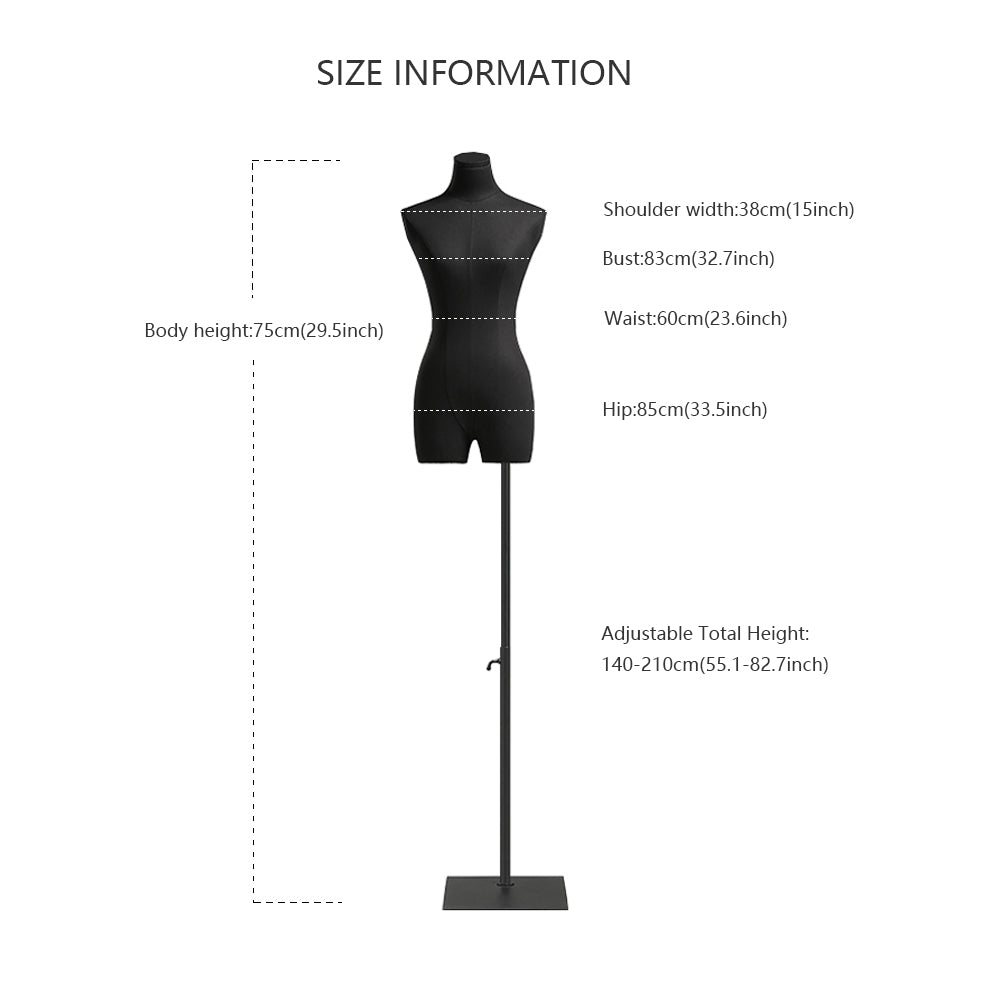 DE-LIANG High-Grade Black Half-Body Female Mannequin,Adjustable Women Cotton Dress Form