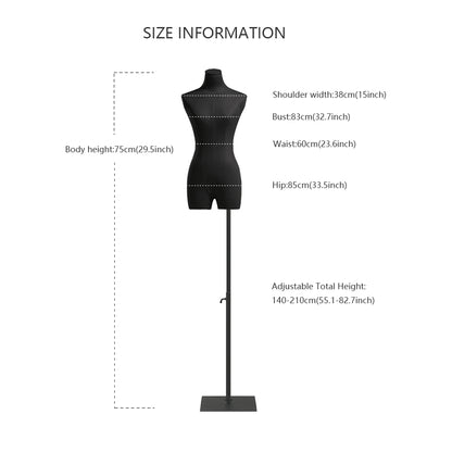 DE-LIANG High-grade Black Half Body Female Mannequin,Adjustable Women Cotton Dress Form, Clothing Model Props,Adult Mannequin with Flexible Wood Arms DE-LIANG