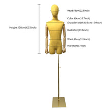 Load image into Gallery viewer, Adult Male Half Body Mannequin, Men Velvet Fabric Display Torso Dress Form with Wooden Arms Natural Wood Color, Switch Head, 5 color
